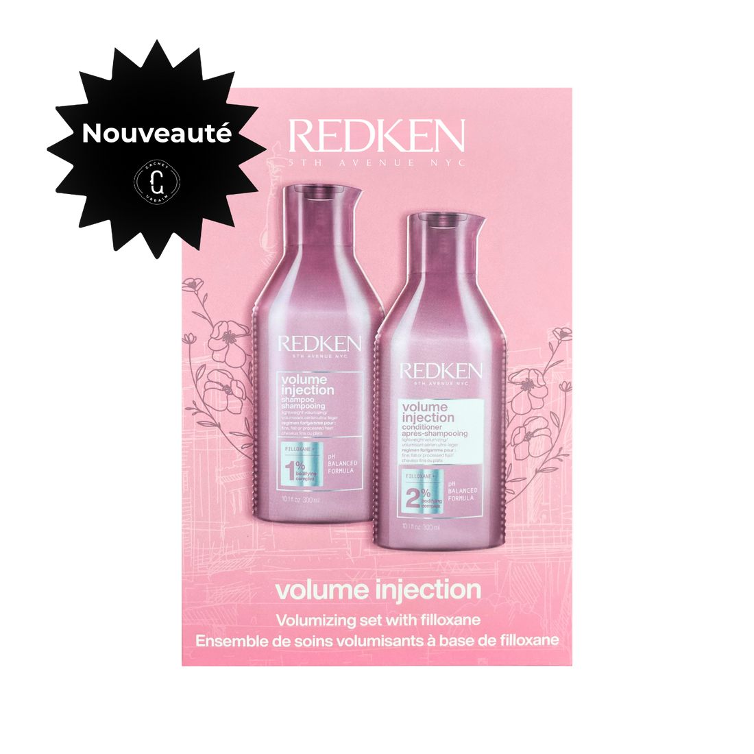 Duo Redken Volume Injection shampoing et revitalisant 300 ml pour cheveux fins, soin capillaire volumisant avec effet épaississant.