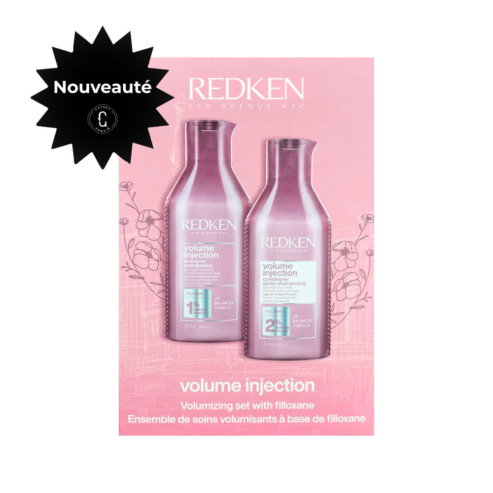 Duo Redken Volume Injection shampoing et revitalisant 300 ml pour cheveux fins, soin capillaire volumisant avec effet épaississant.