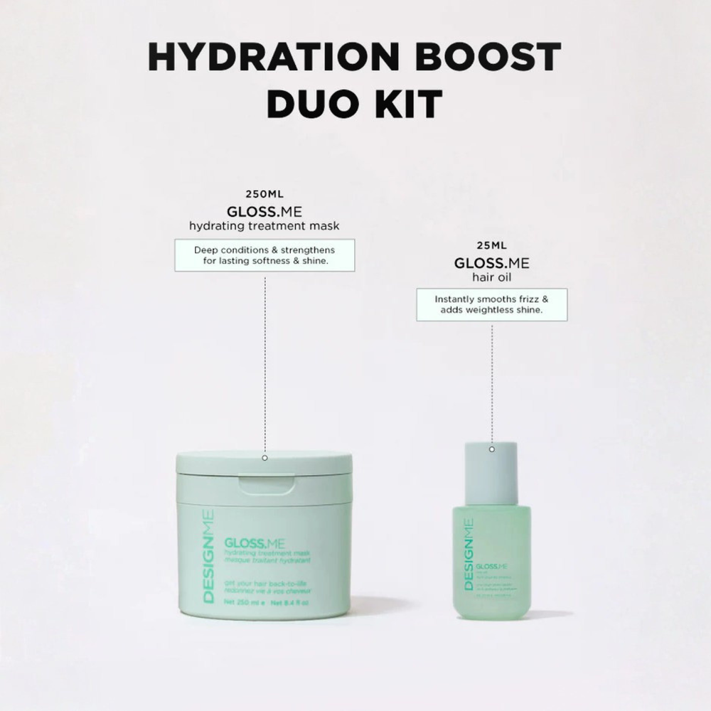 Duo hydratation intense DesignME Hair – masque hydratant et huile capillaire pour cheveux secs et brillants