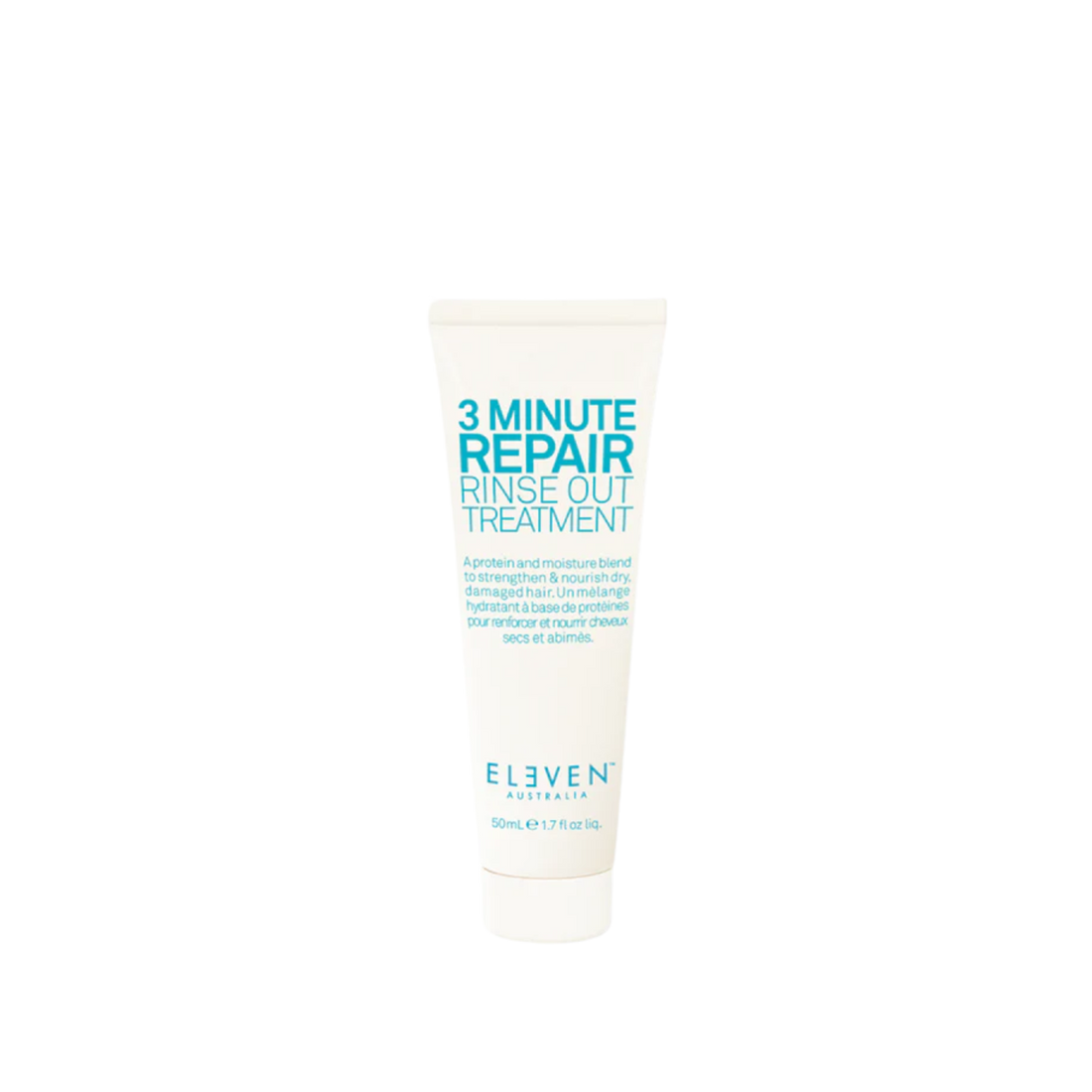 Flacon 200 ml du traitement 3 Minute Repair Rinse‑Out d’Eleven Australia pour cheveux réparés et nourris en 3 minutes