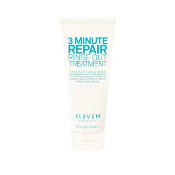 Flacon 200 ml du traitement 3 Minute Repair Rinse‑Out d’Eleven Australia pour cheveux réparés et nourris en 3 minutes