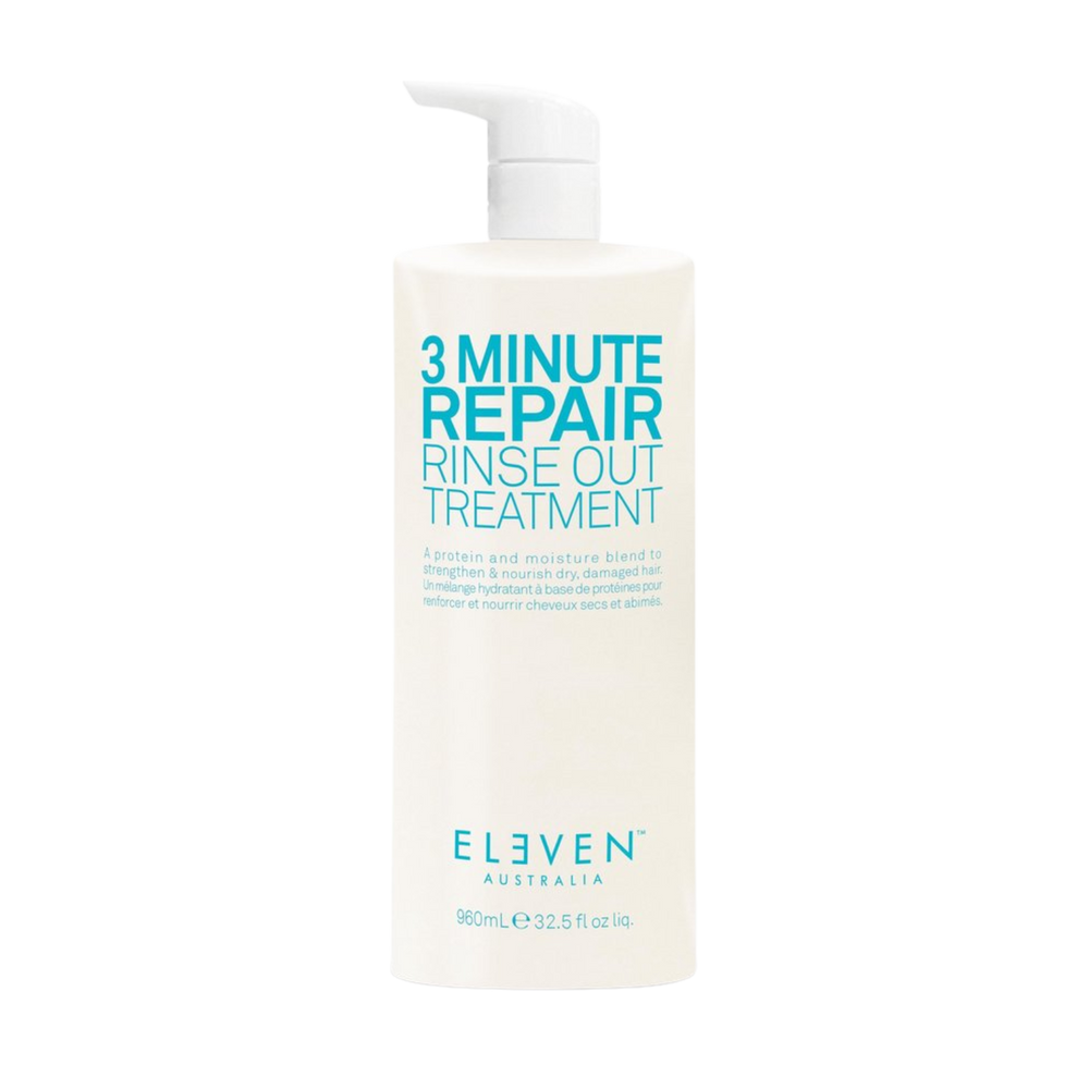 Flacon 200 ml du traitement 3 Minute Repair Rinse‑Out d’Eleven Australia pour cheveux réparés et nourris en 3 minutes