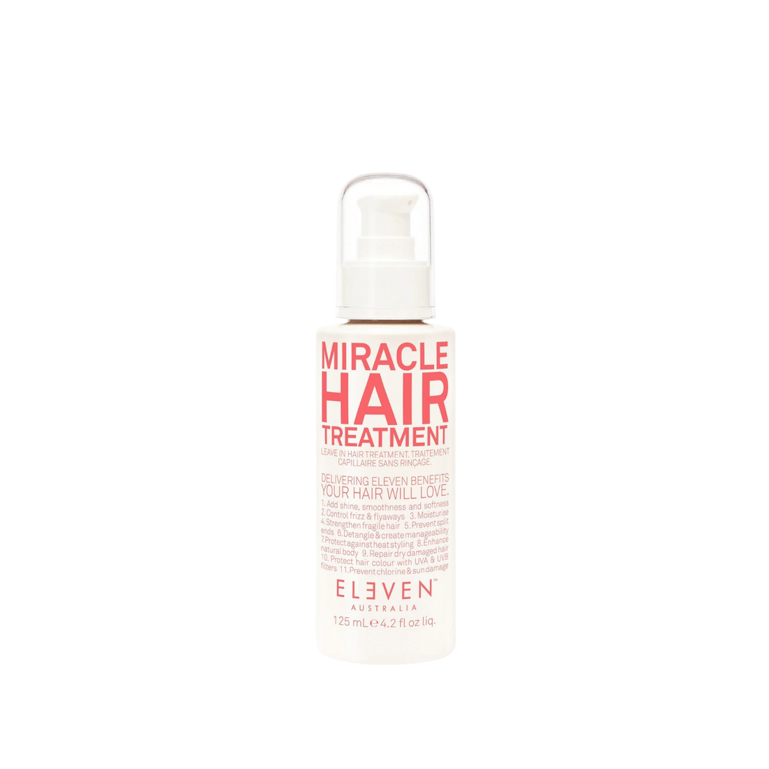Flacon de 125 ml du soin sans rinçage Miracle Hair Treatment Eleven Australia, aux 11 bienfaits pour cheveux
