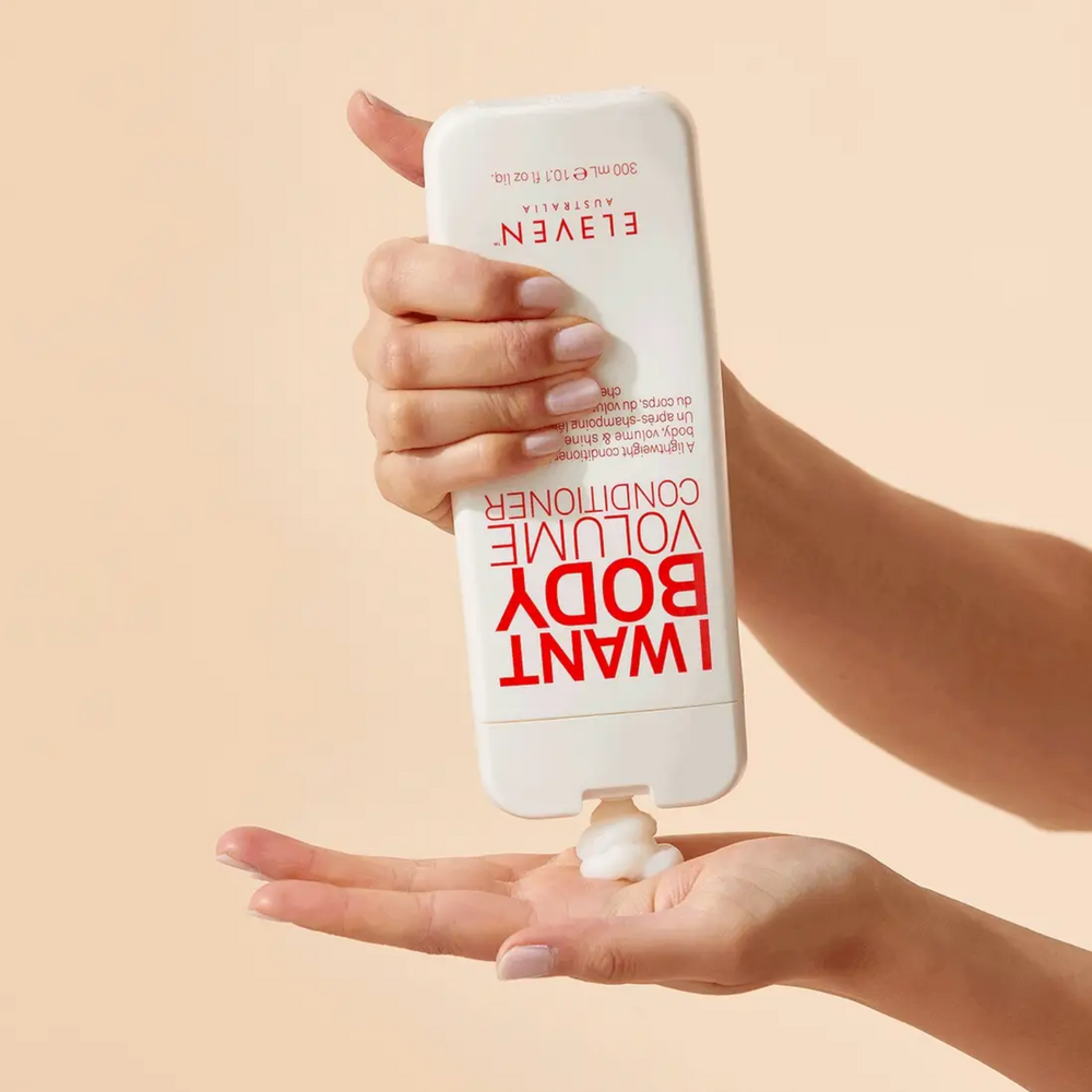 Flacon 300 ml du conditionneur Eleven Australia I Want Body Volume Conditioner, pour cheveux fins revigorés