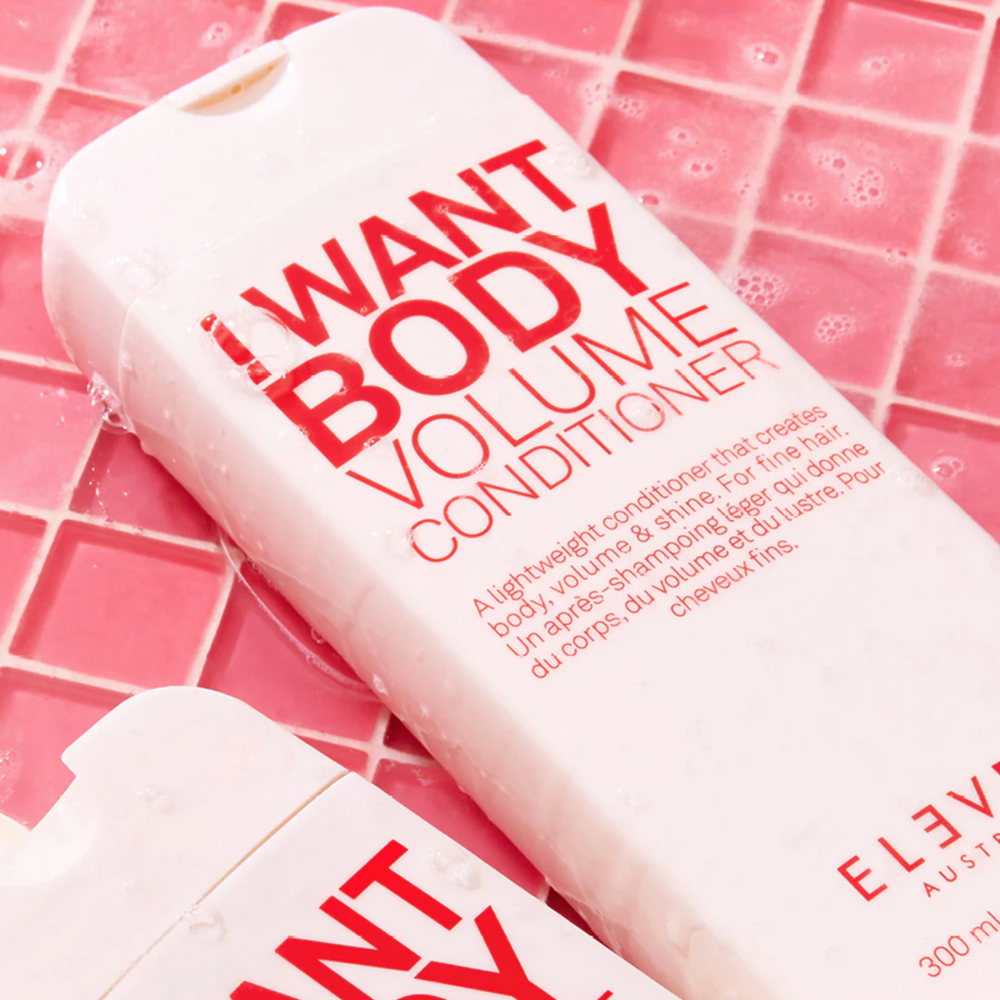 Flacon 300 ml du conditionneur Eleven Australia I Want Body Volume Conditioner, pour cheveux fins revigorés