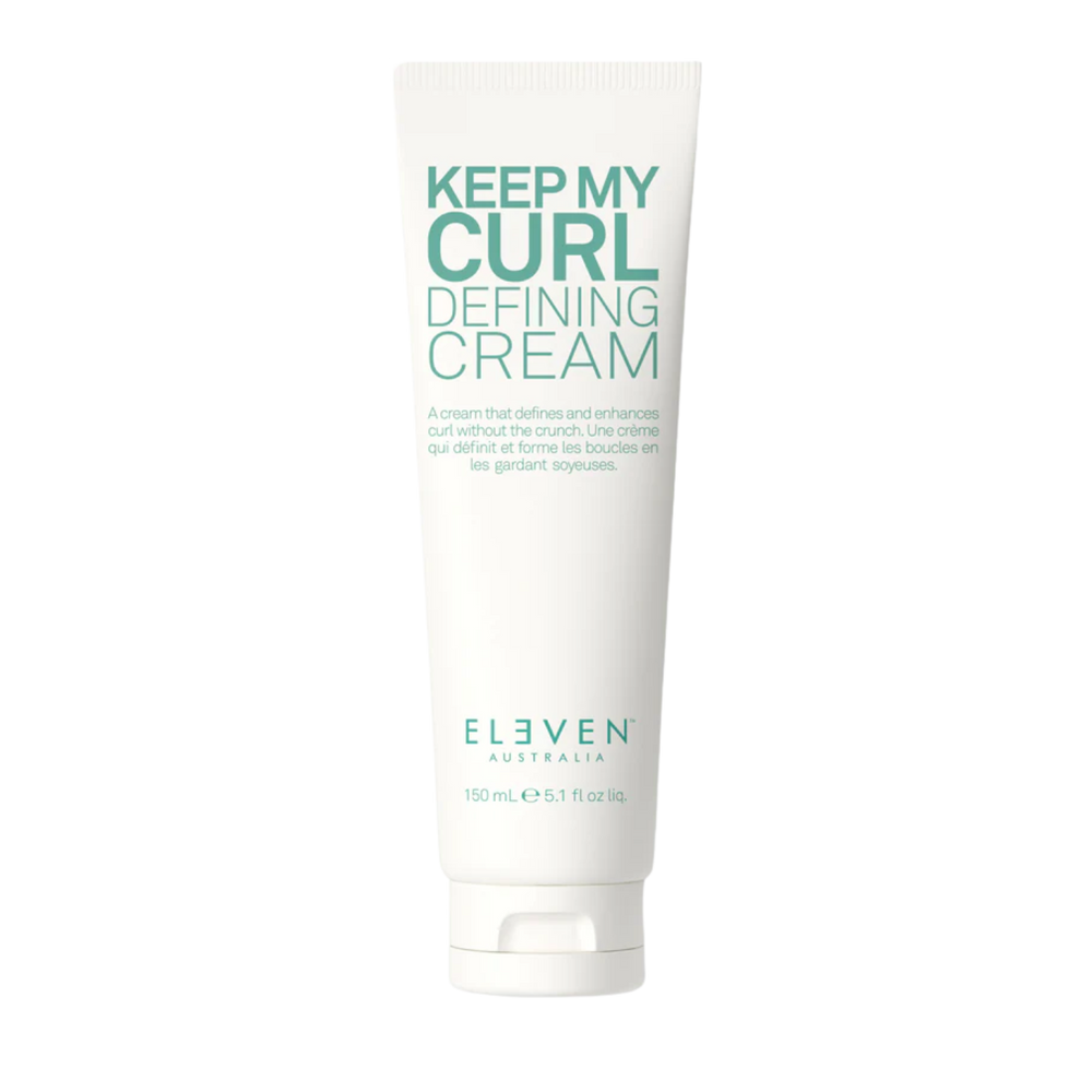 Tube de crème définissante Keep My Curl Defining Cream d’Eleven Australia, pour boucles hydratées, définies et contrôlées.