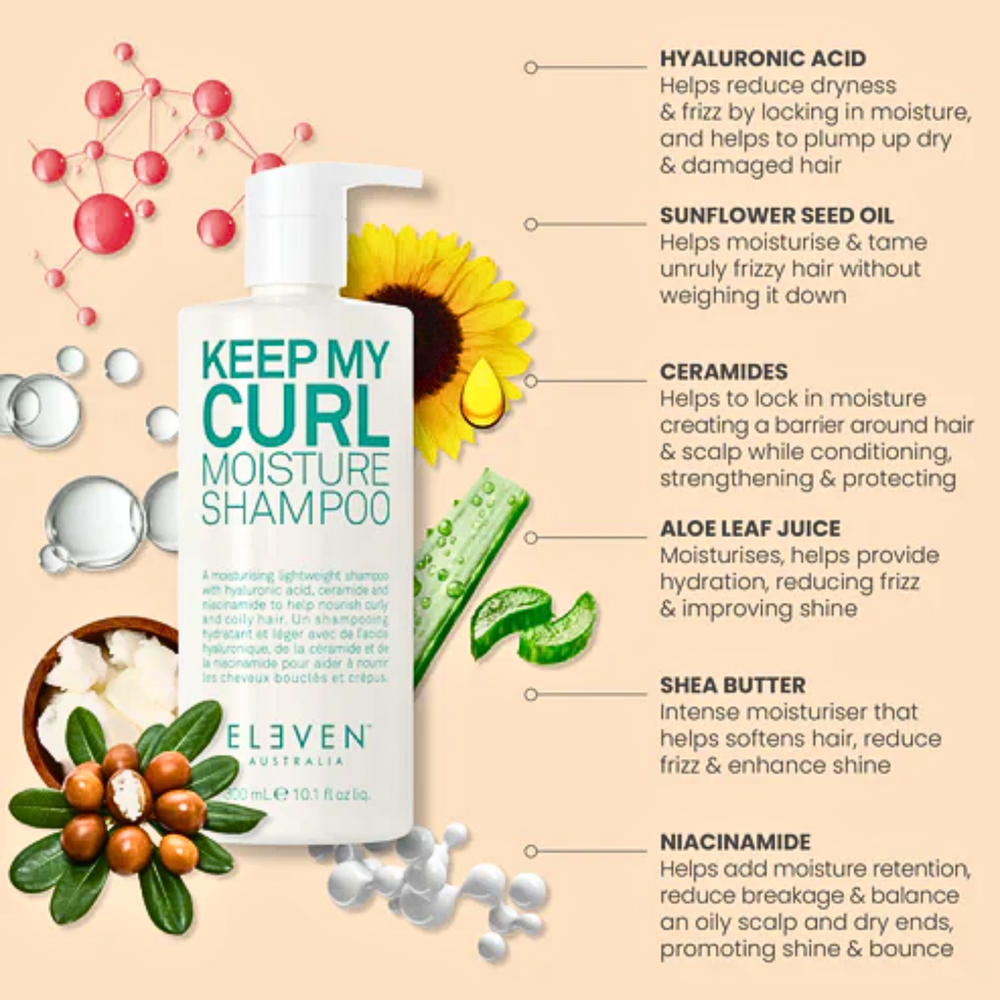 Flacon du shampooing Eleven Australia Keep My Curl Moisture 300 ml pour cheveux bouclés et ondulés
