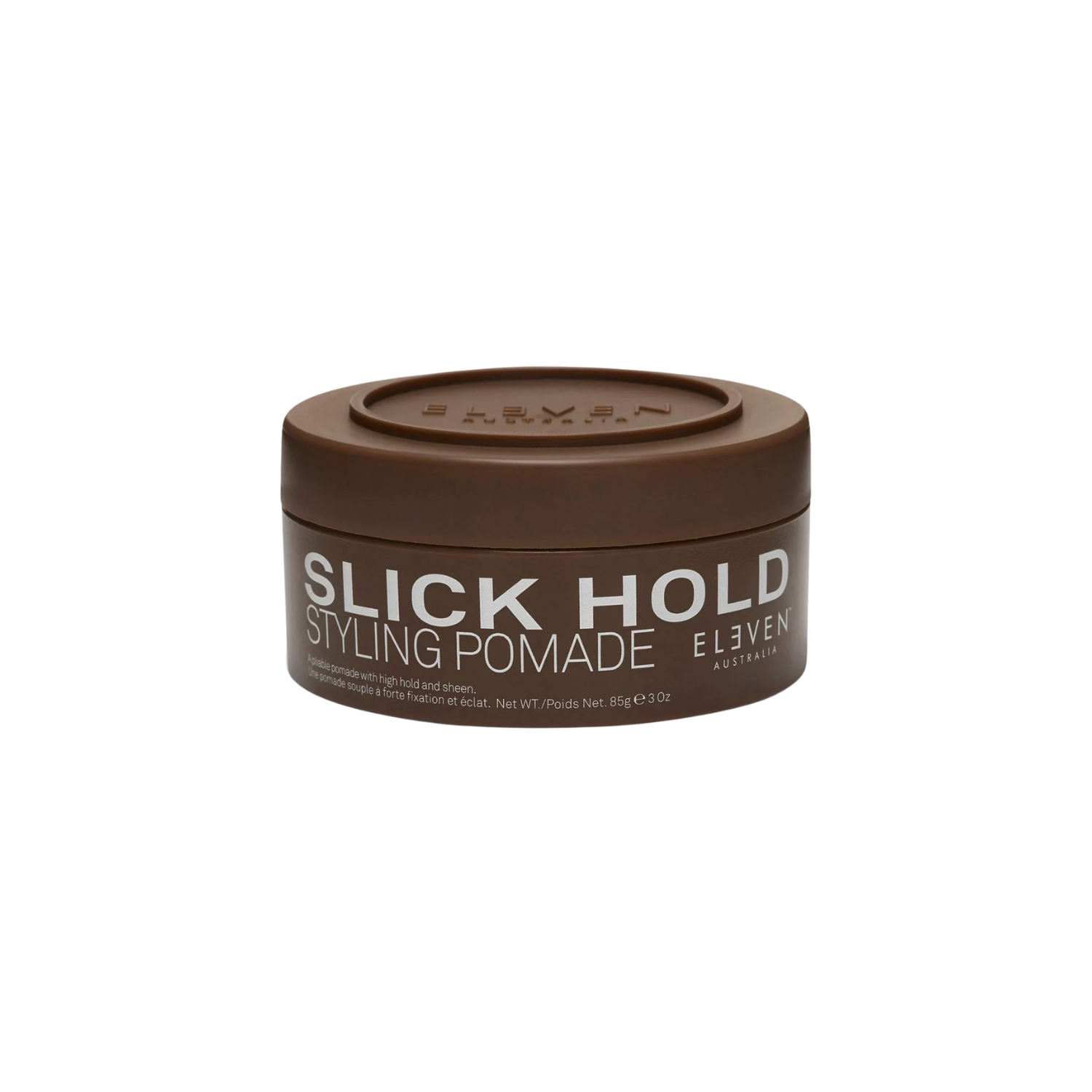 Pot de 85 g du Slick Hold Styling Pomade d’Eleven Australia pour coiffage brillant et maîtrise parfaite