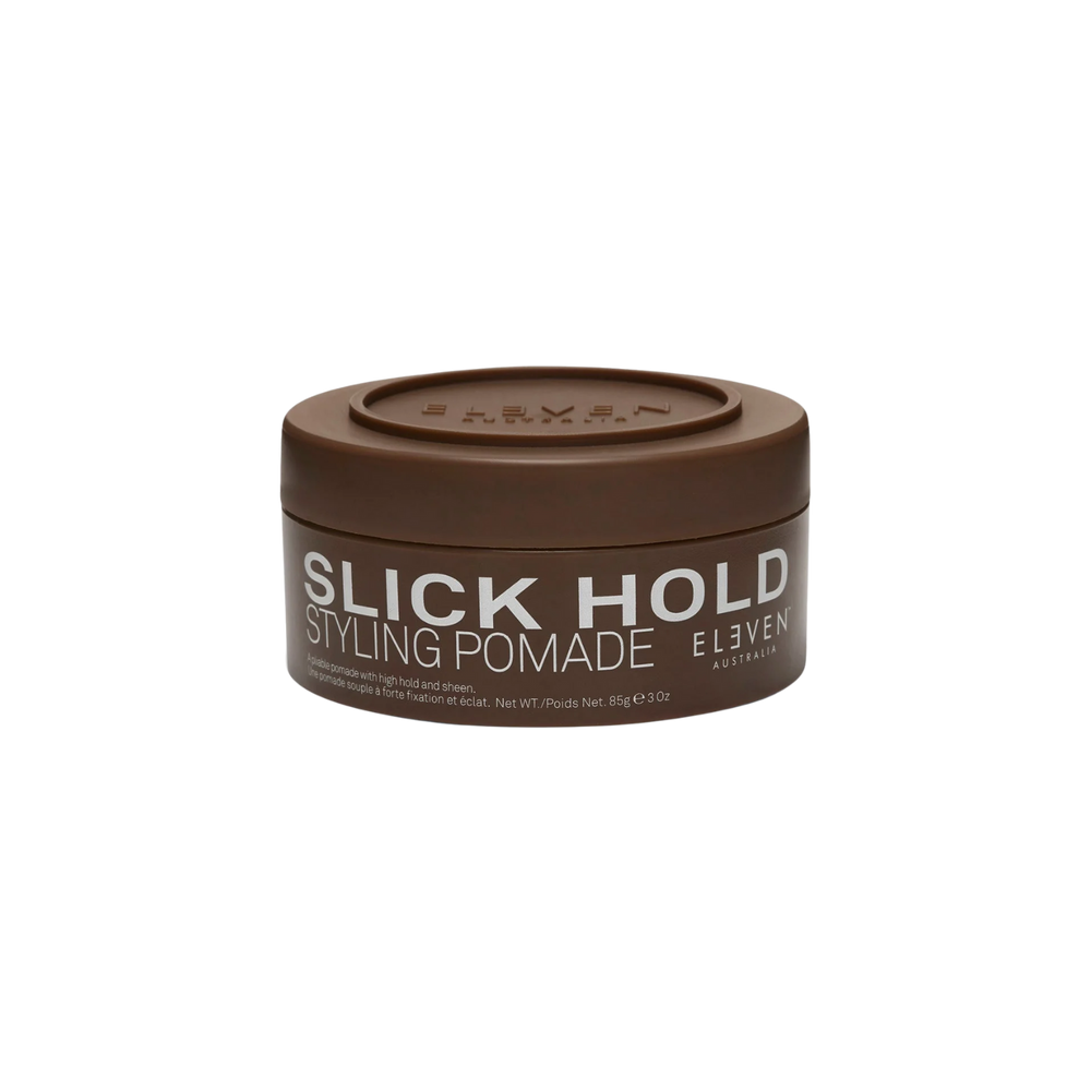 Pot de 85 g du Slick Hold Styling Pomade d’Eleven Australia pour coiffage brillant et maîtrise parfaite