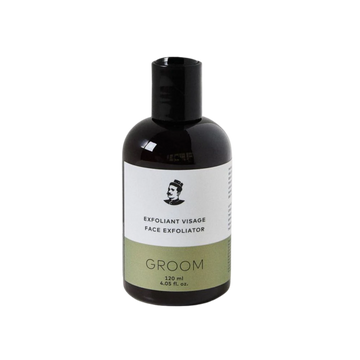 Pot de 120 ml d’Exfoliant Visage Groom – soin purifiant à l’argile, bambou et acides de fruits, parfum pin et cèdre, fabriqué à Montréal

