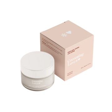 Pot d’exfoliant lèvres Cocooning Love parfum framboise, texture sucrée rose.