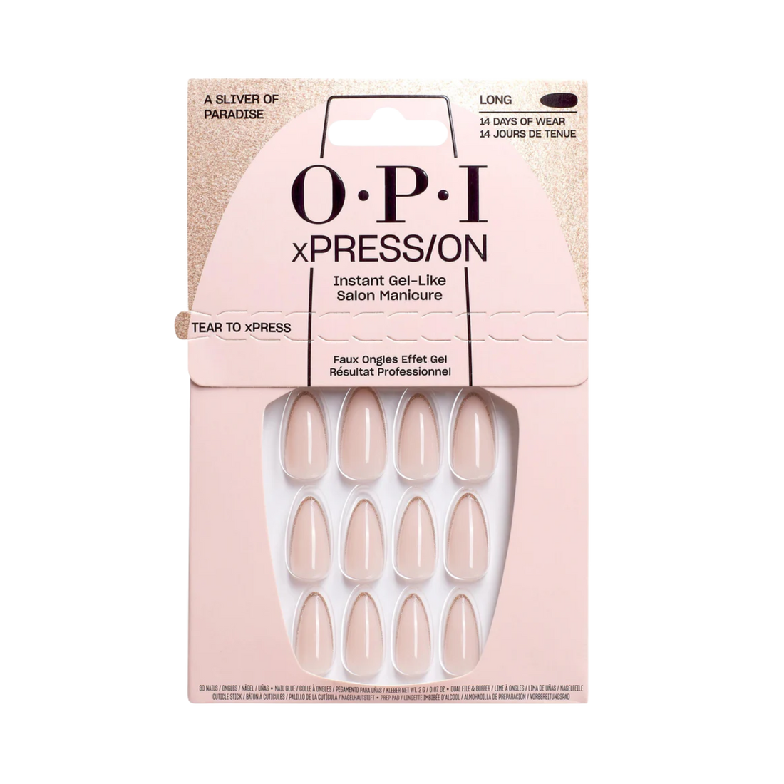 Faux-ongles press-on OPI A Sliver of Paradise effet gel French doré réutilisables