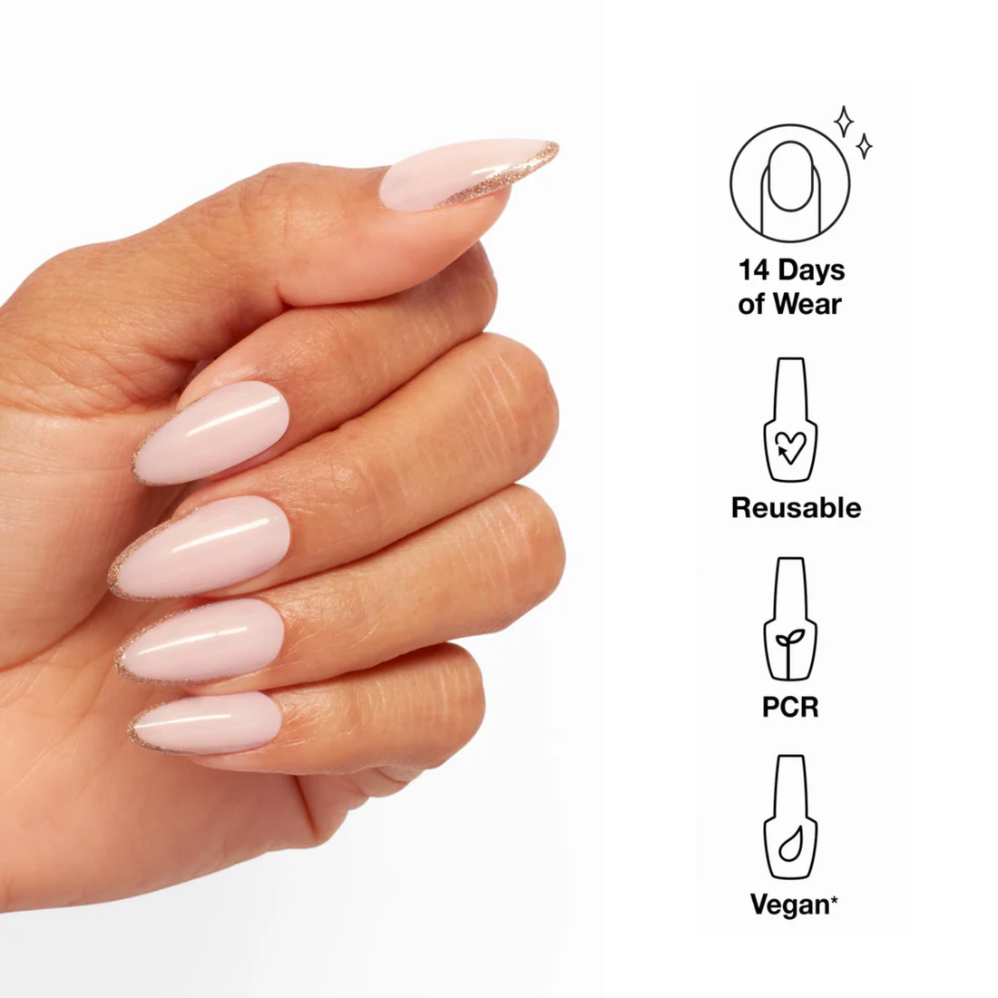 Faux-ongles press-on OPI A Sliver of Paradise effet gel French doré réutilisables