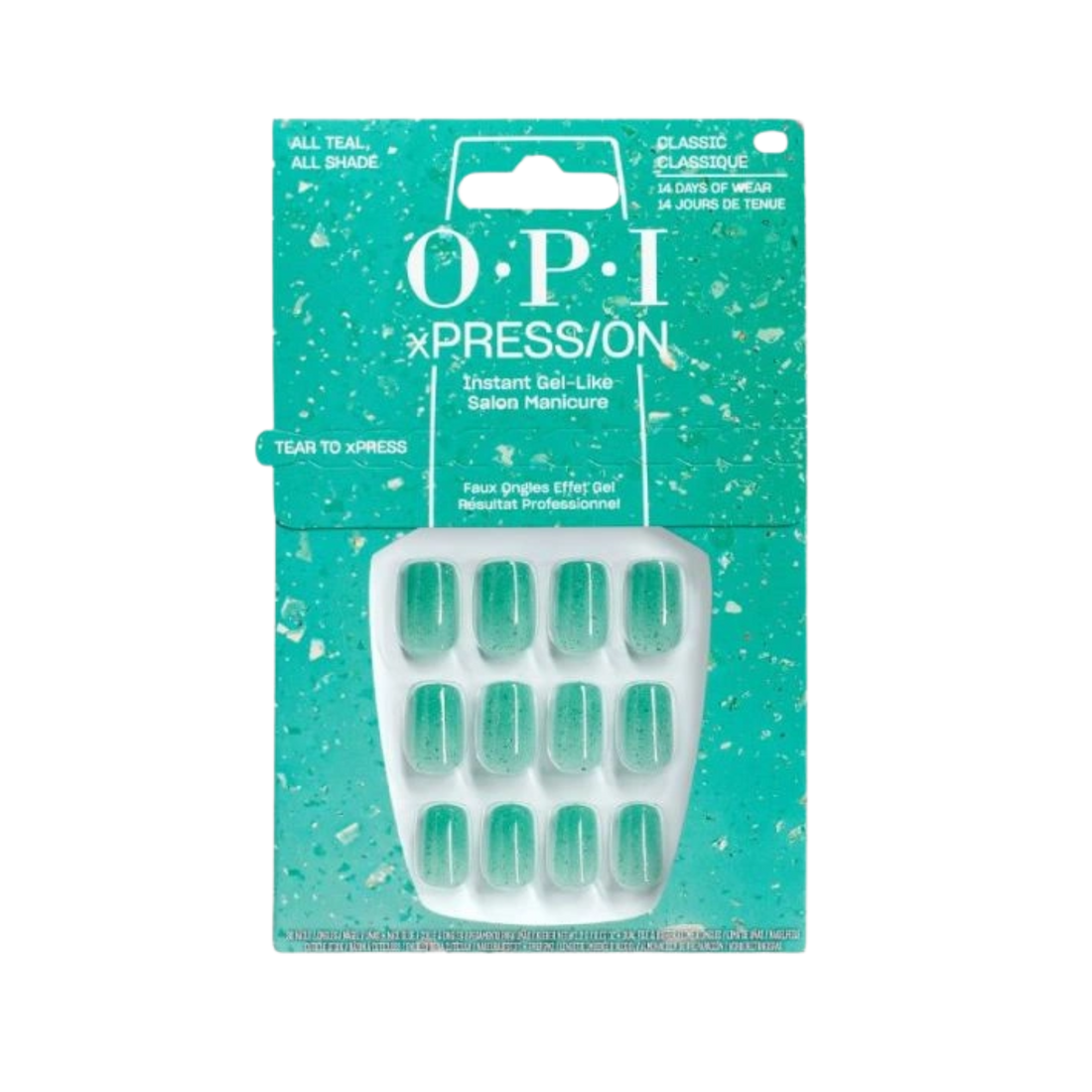 Faux-ongles OPI xPRESS/ON Make ’Em Jelly All Teal effet gel brillant réutilisables