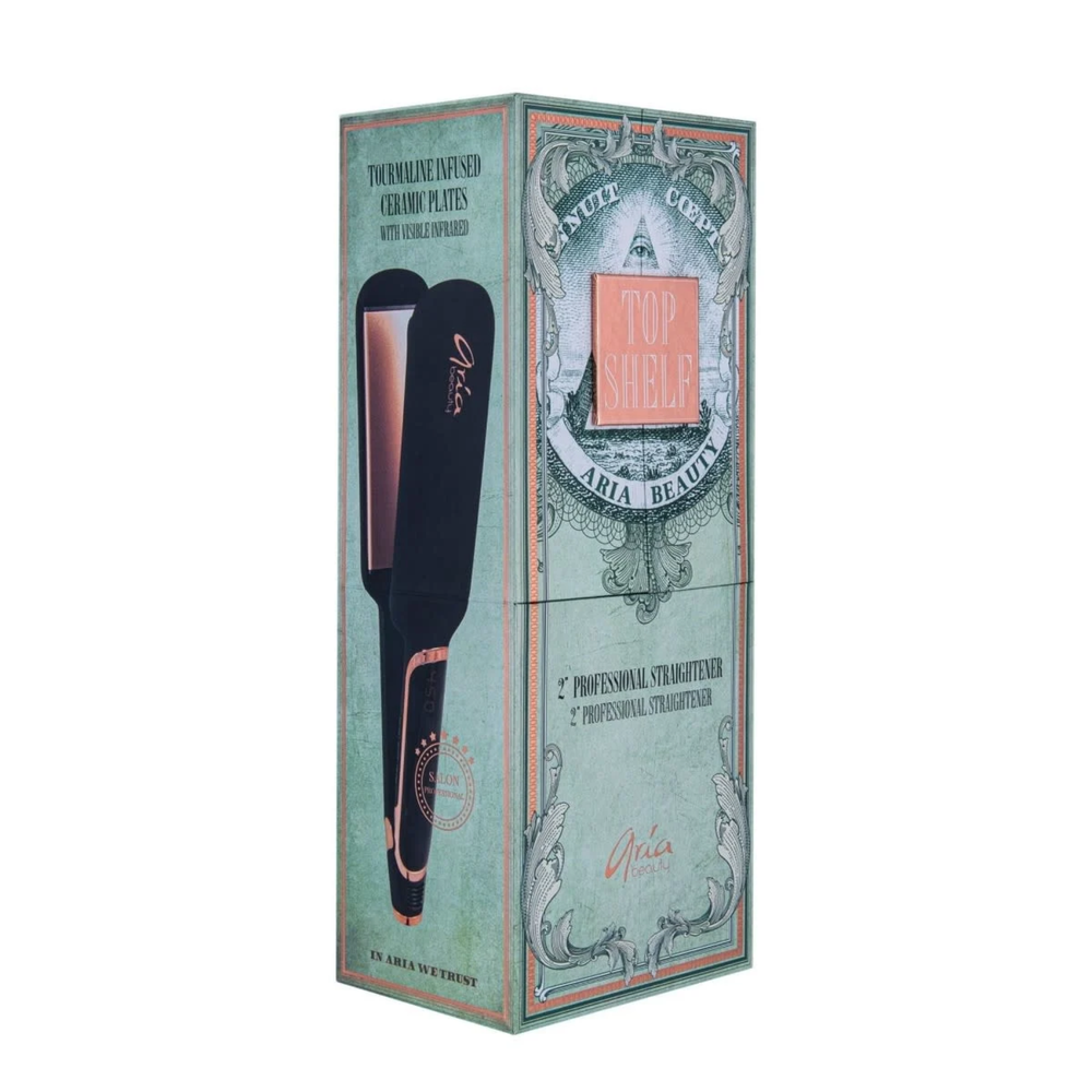 Fer plat Aria Beauty Top Shelf 50 mm céramique‑tourmaline noir & or rose