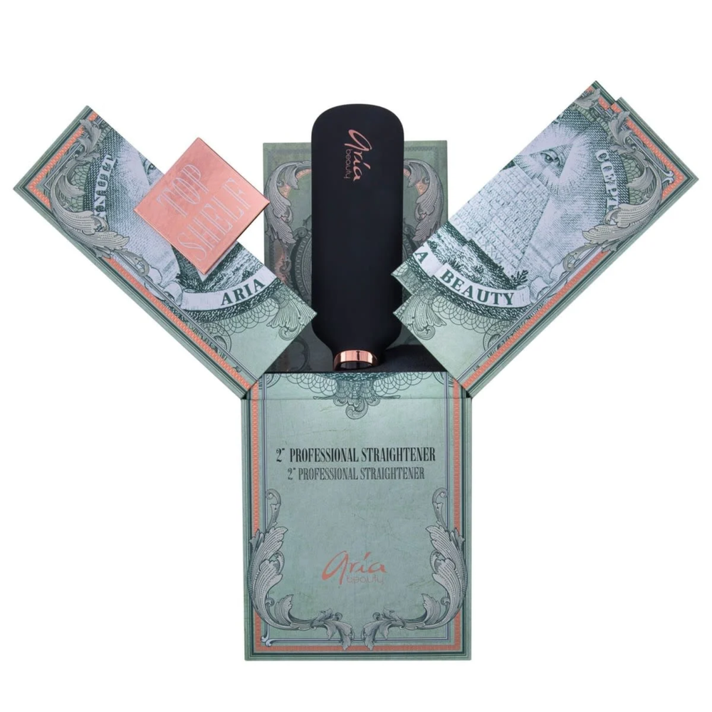 Fer plat Aria Beauty Top Shelf 50 mm céramique‑tourmaline noir & or rose