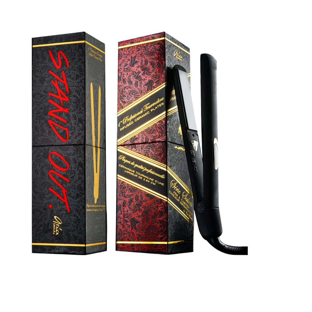 Fer plat Aria Beauty infrarouge 1″ plaques céramique‑tourmaline noir