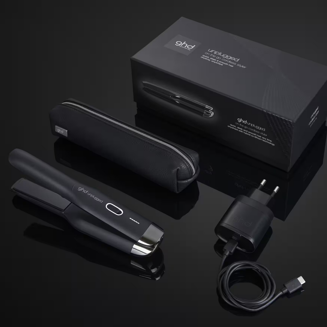 Fer plat sans fil GHD Unplugged – Design compact et élégant en noir