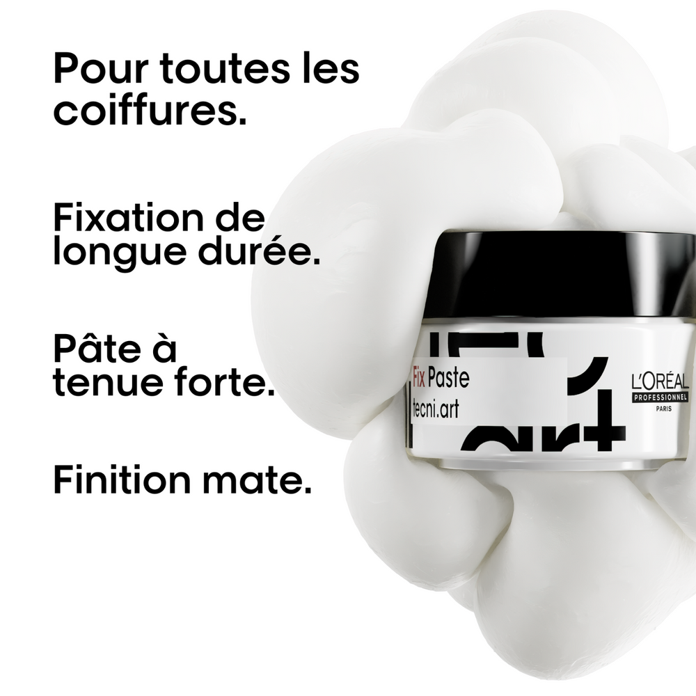 Pot 75 ml de L’Oréal Professionnel Tecni.Art Fix Paste — pâte coiffante finition mate pour cheveux.