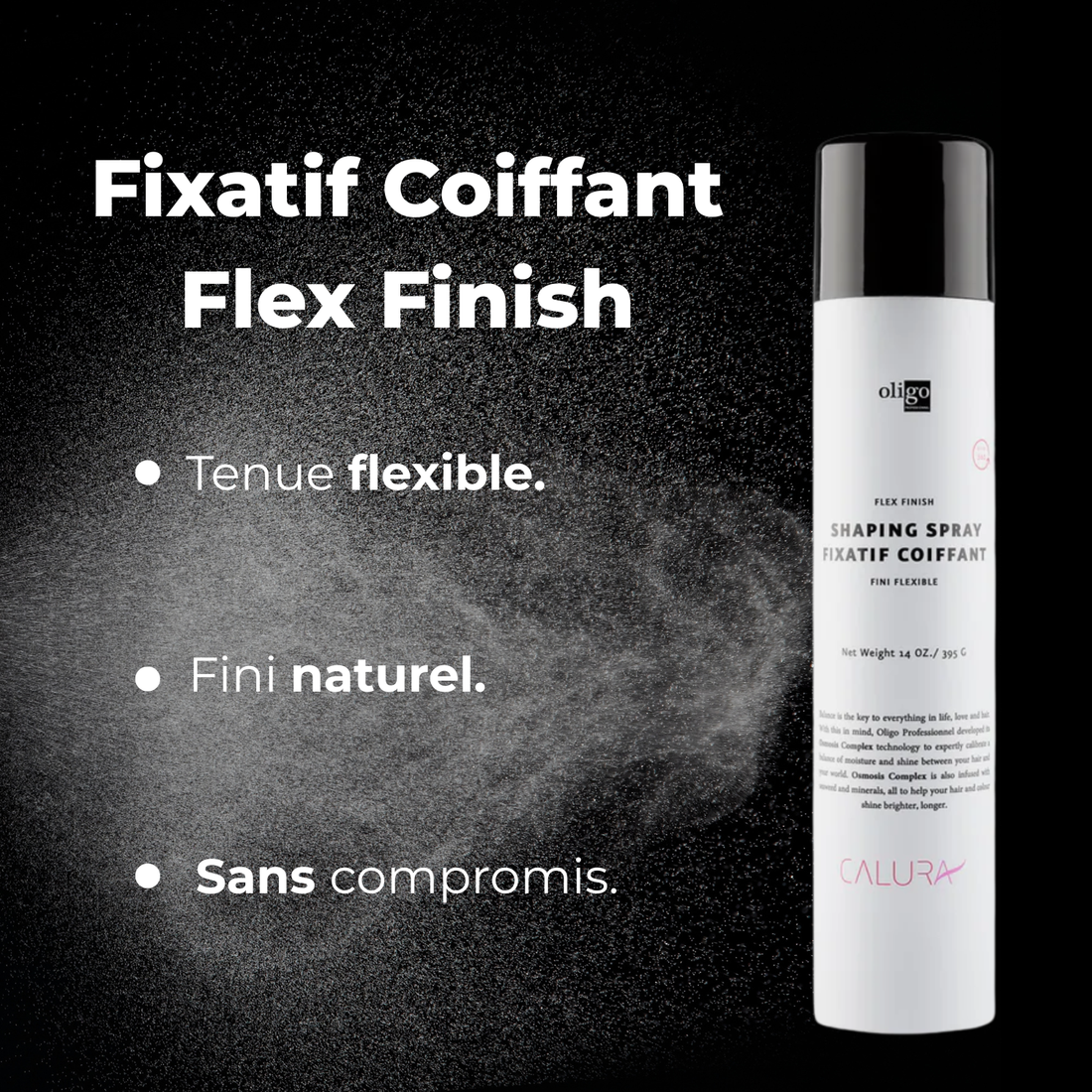 “Flacon de Oligo Flex Finish Shaping Spray 14 fl oz — spray coiffant végan sans parabènes”