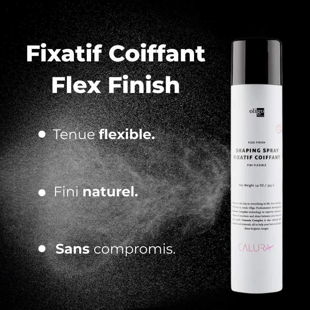 « Flacon du Flex Finish Shaping Spray Oligo 14 oz — spray coiffant professionnel »