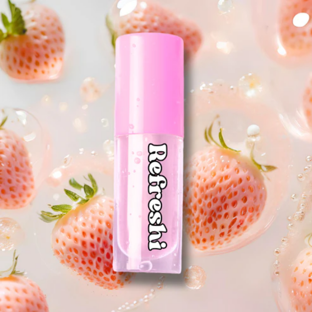 Tube 5 ml Fraise Açai Lip Oil Refreshi, texture brillante non collante, parfum fraise‑açai, bulles anti‑débordement

