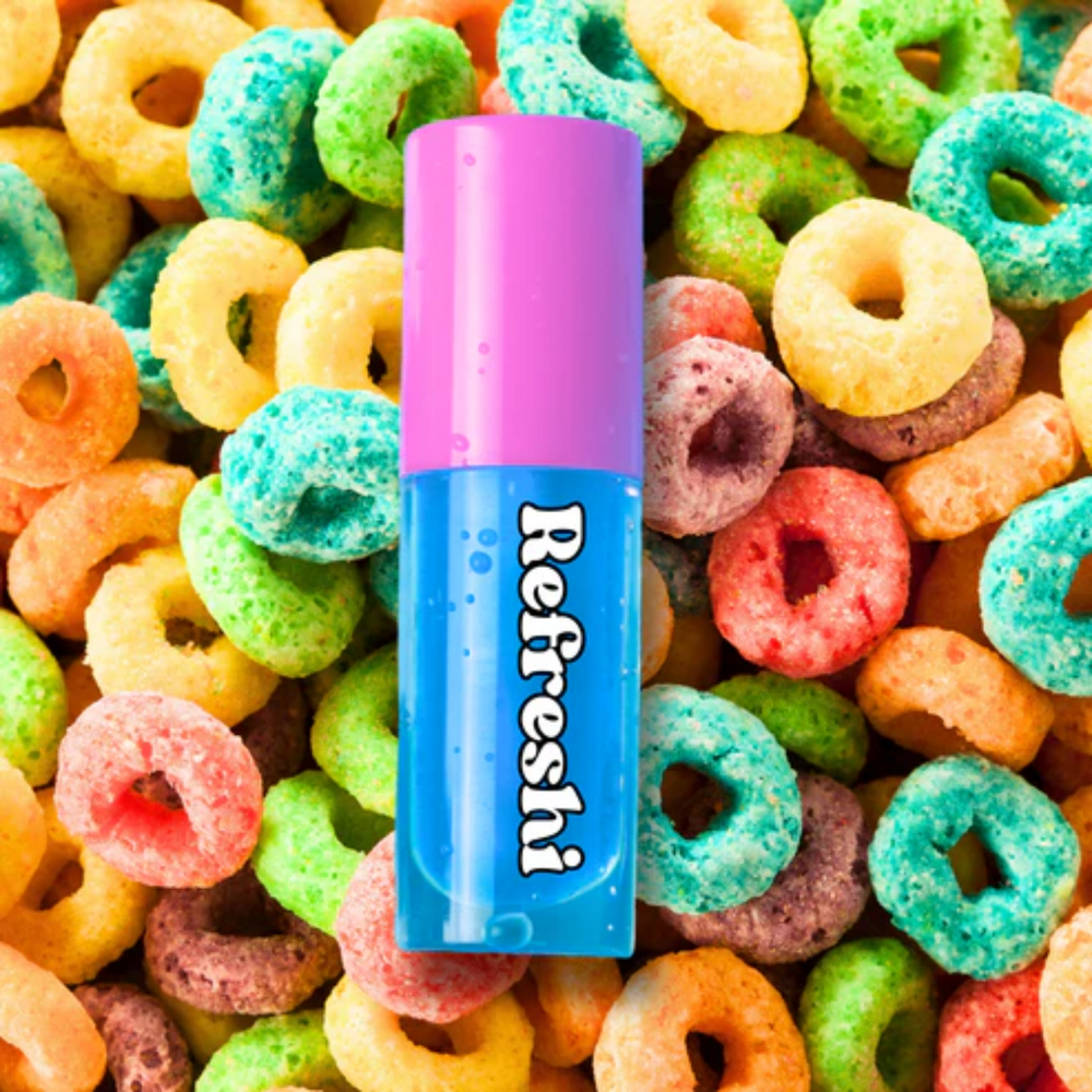 Tube 5 ml Fruit Loops Lip Oil Refreshi, texture brillante non collante, parfum fruité style céréale, bulles anti-débordement


