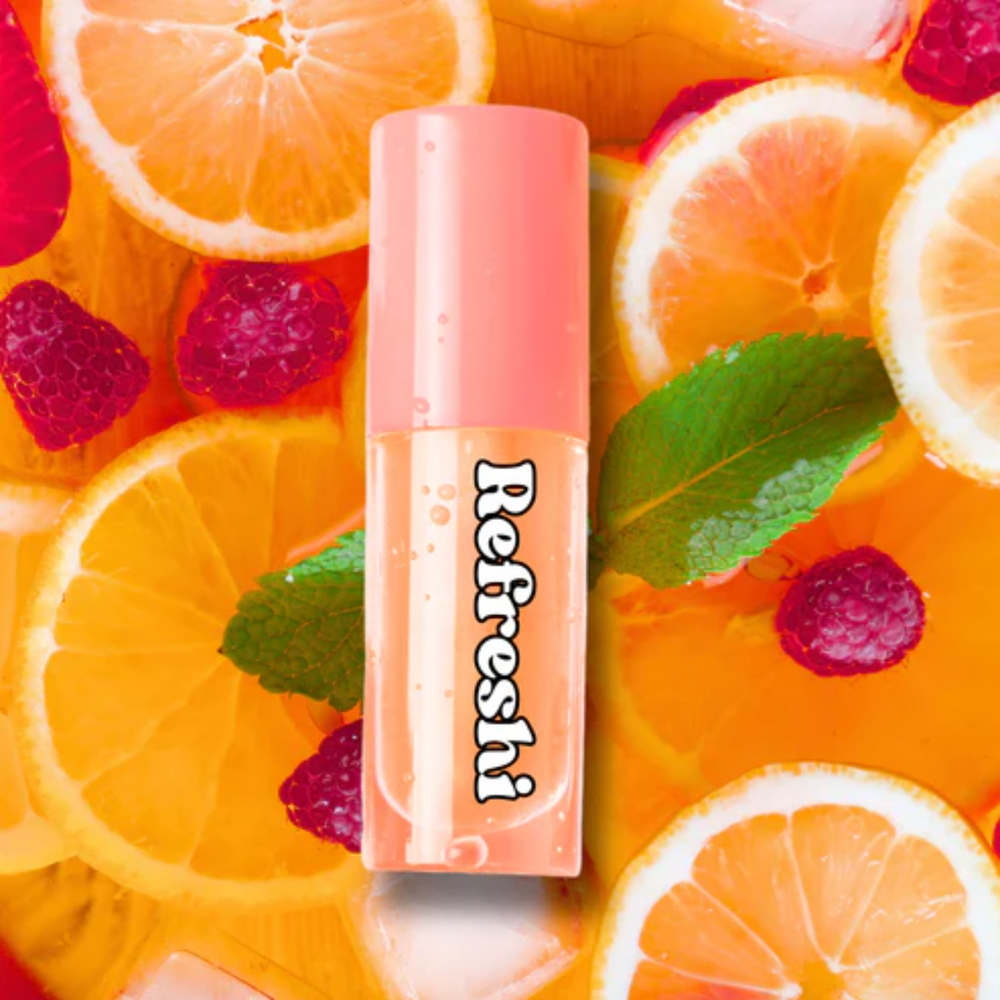 Tube 5 ml Fruit Punch Lip Oil Refreshi, texture glossy non collante, parfum fruit punch, bulles anti‑débordement, soin végan

