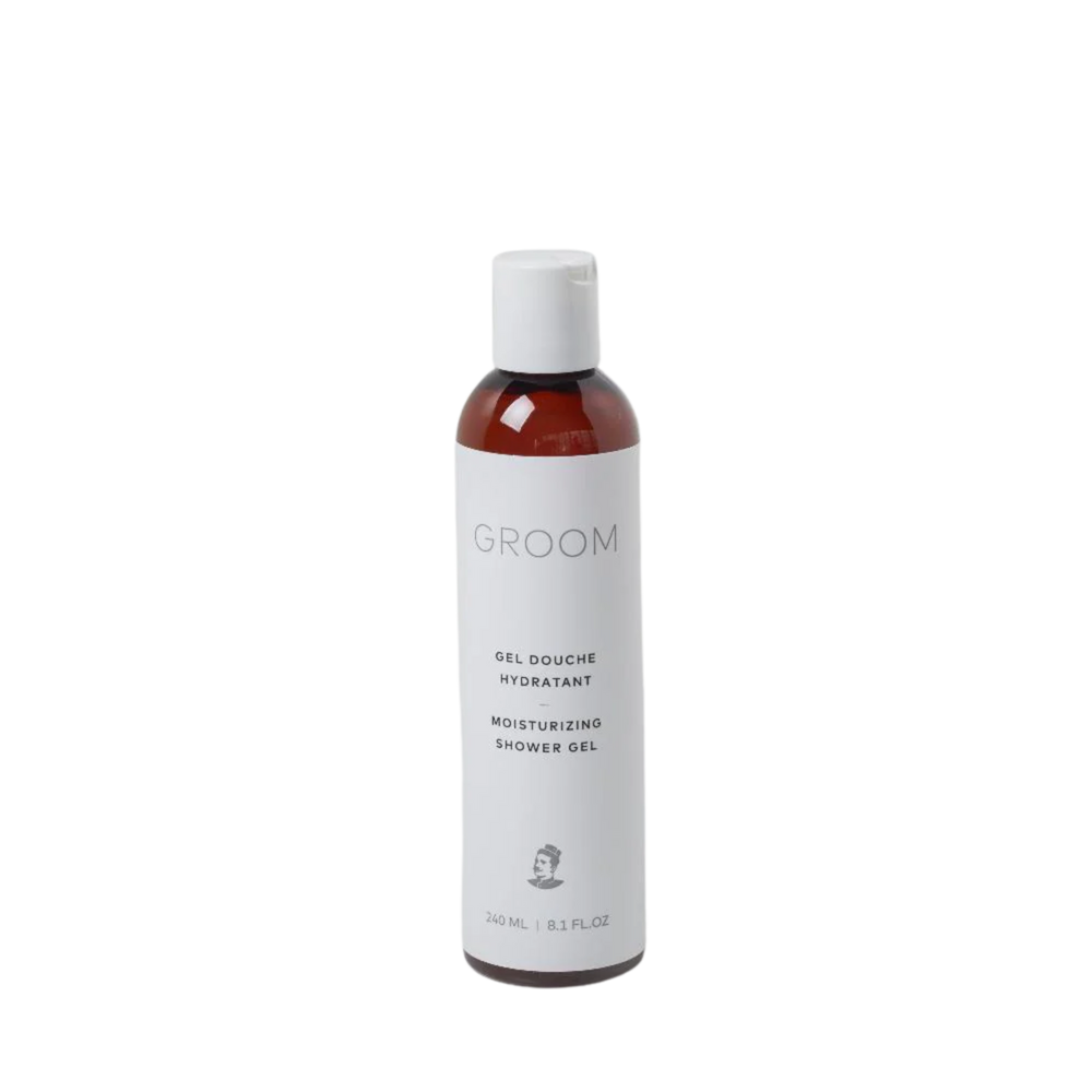 Flacon de 240 ml du Gel Douche Hydratant Groom – soin corporel naturel au jojoba, aloès et parfum cèdre-lime-eucalyptus

