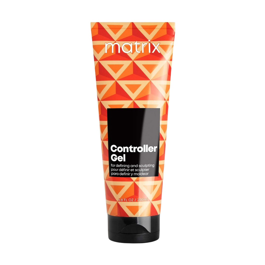 “Flacon de gel Matrix Styling Controller – tube avec motifs géométriques orange et noir”