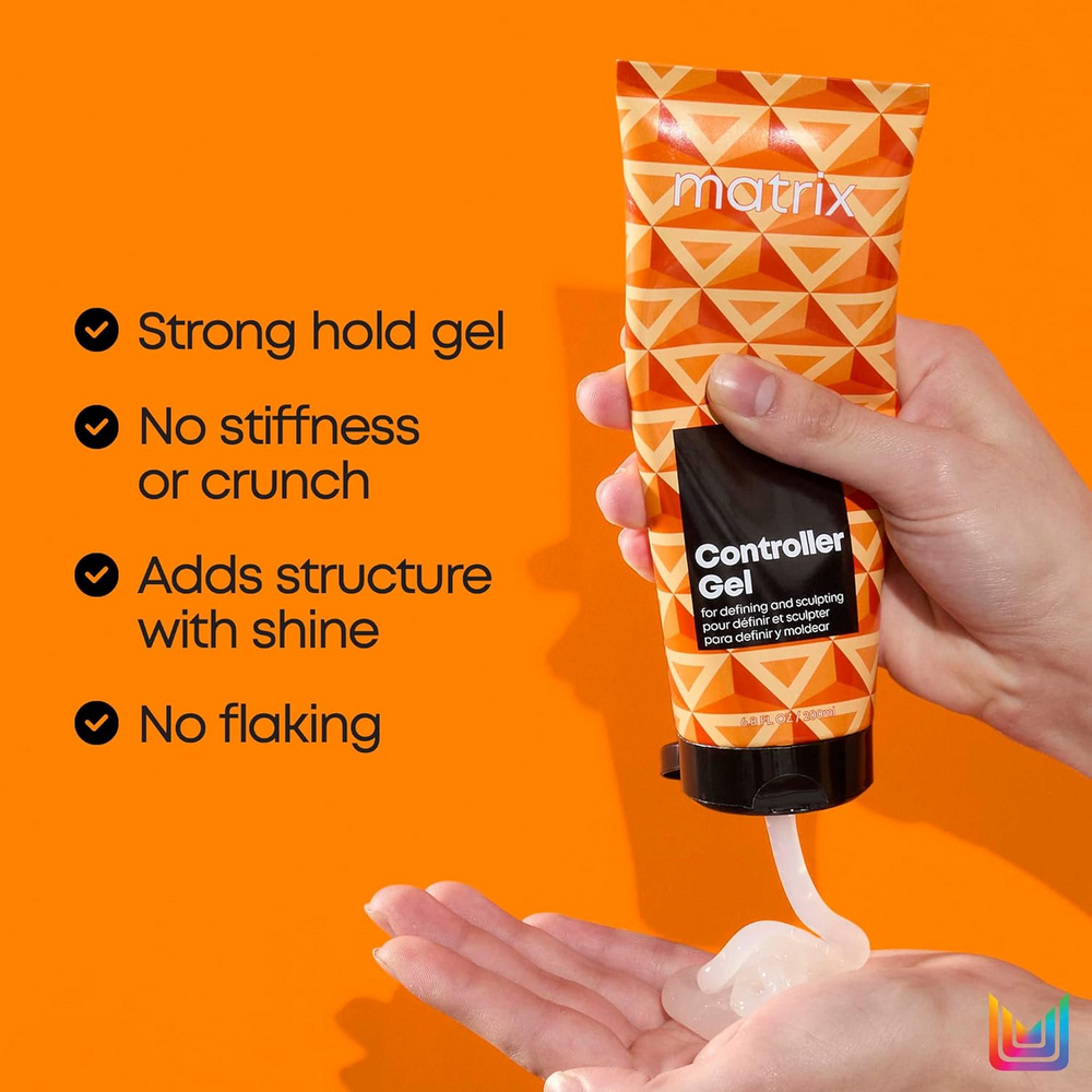“Flacon de gel Matrix Styling Controller – tube avec motifs géométriques orange et noir”