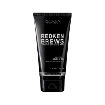 Flacon de gel coiffant Redken Brews Grip Tight 150 ml, texture claire, effet brillance naturelle, tenue moyenne, cheveux bouclés contrôlés.
