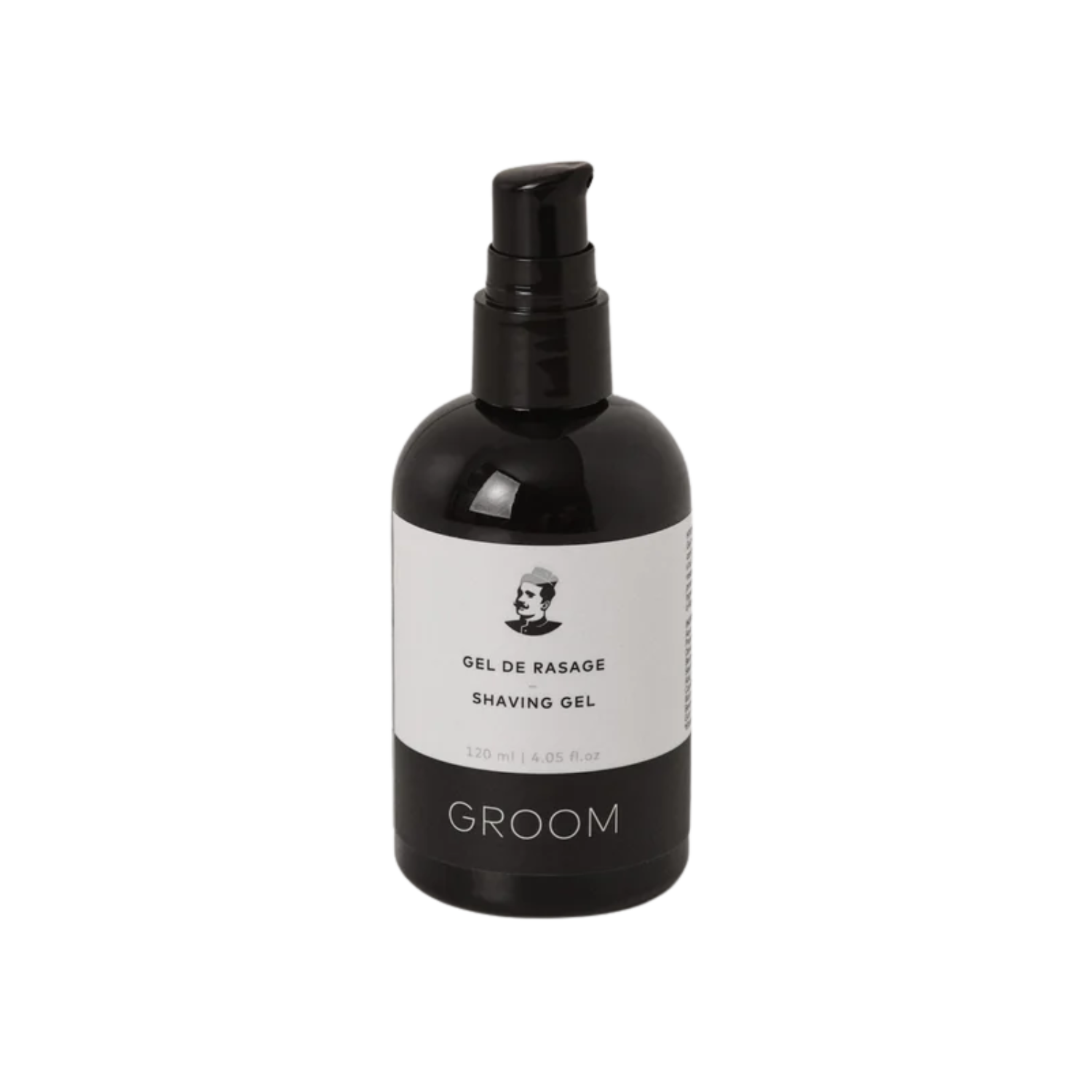 Tube 120 ml de gel de rasage Groom – transparent, glisse fluide, aloès et orge, parfum pin-sauge-genévrier


