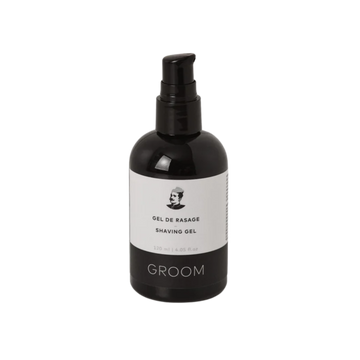 Tube 120 ml de gel de rasage Groom – transparent, glisse fluide, aloès et orge, parfum pin-sauge-genévrier

