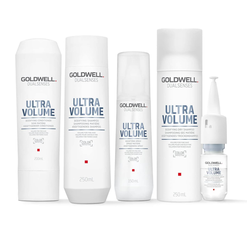 Flacon de Goldwell Bodifying Dry Shampoo Ultra Volume – shampooing sec volumisant pour cheveux fins.