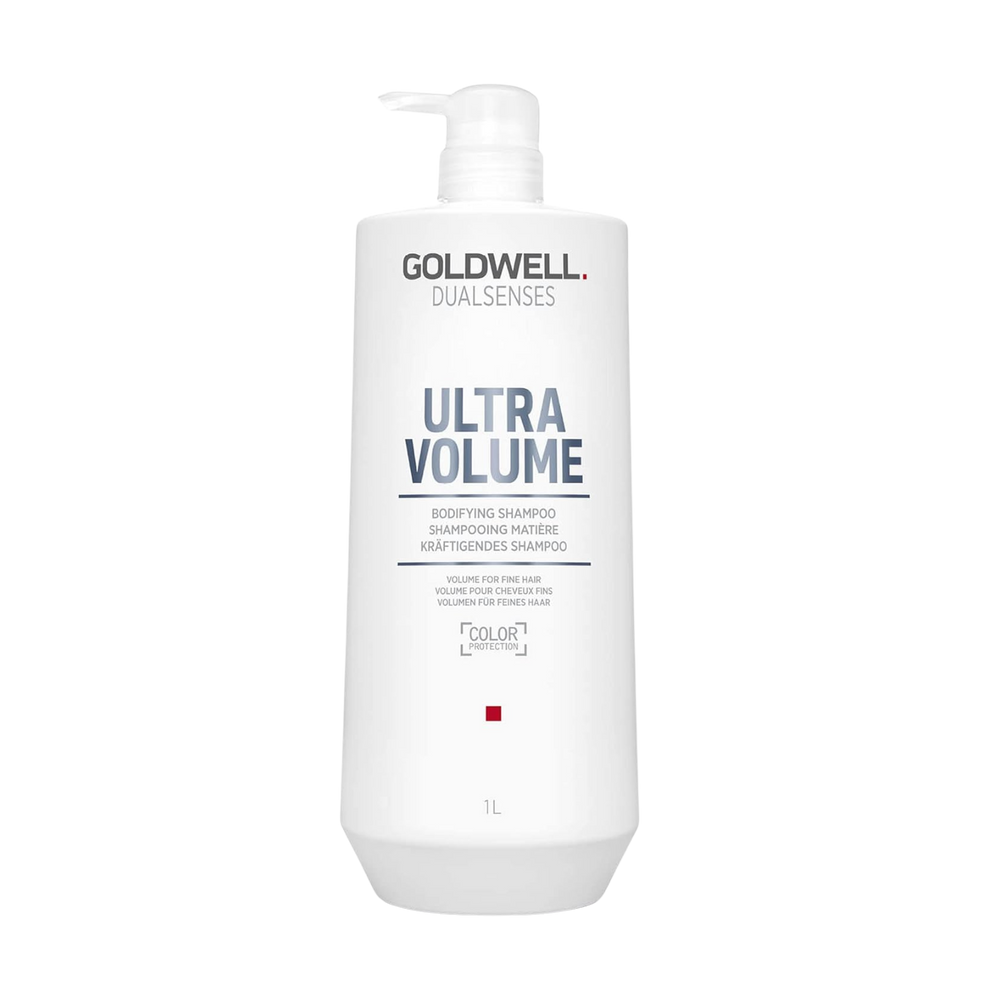 Bouteille de 1 L Goldwell Dualsenses Ultra Volume Bodifying Shampoo, formule volumisante légère pour cheveux fins