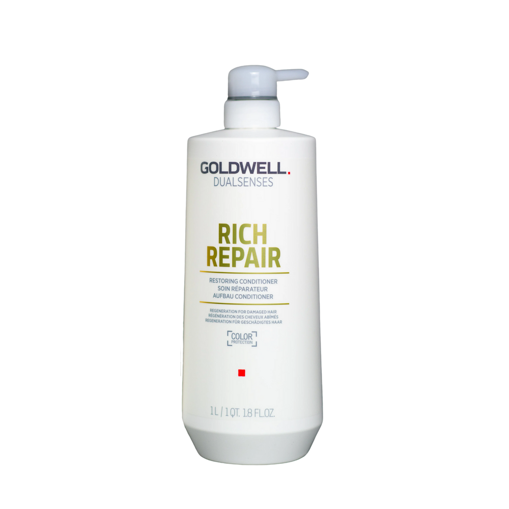 Flacon de 1000 ml du revitalisant Goldwell Rich Repair pour cheveux secs et abîmés