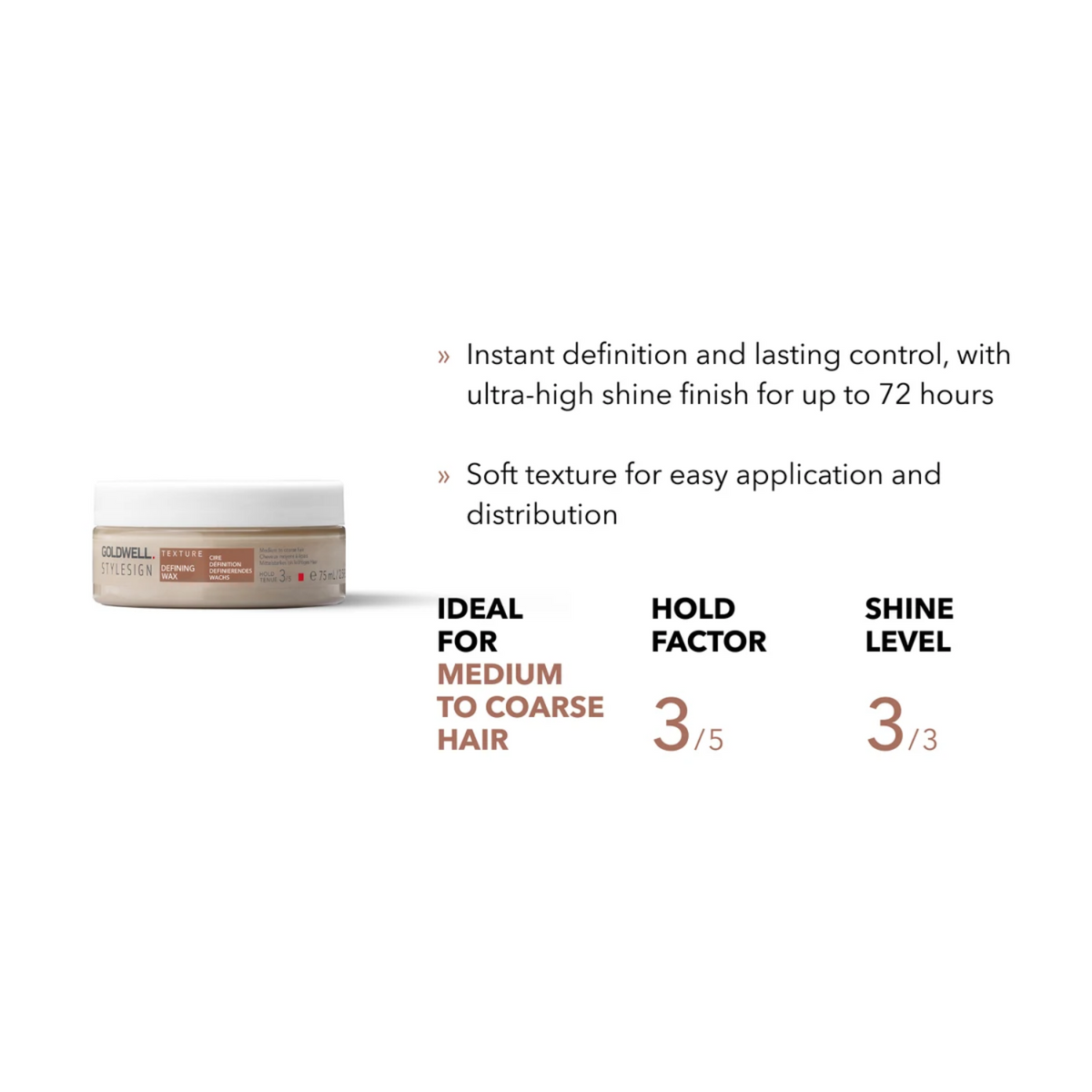 Pot 75 ml de Goldwell StyleSign Defining Wax pour définition coiffure et brillance intense.