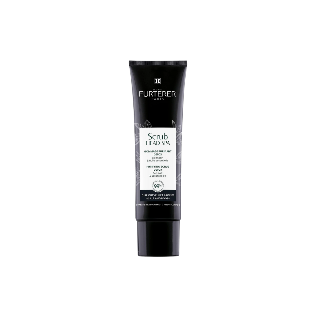 Flacon Head Spa Gommage purifiant détox René Furterer 150 ml, exfoliant cuir chevelu, aloe vera, sel marin, charbon

