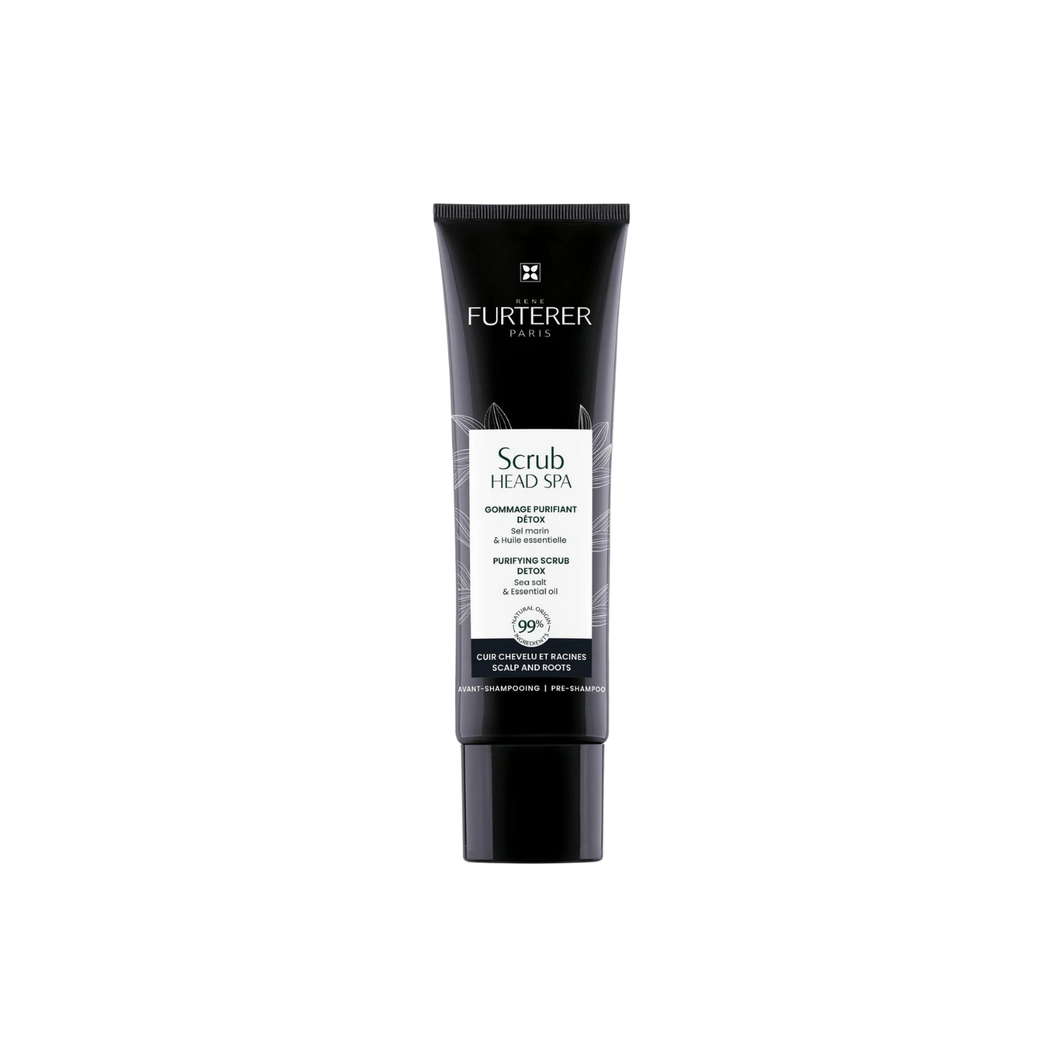 Flacon Head Spa Gommage purifiant détox René Furterer 150 ml, exfoliant cuir chevelu, aloe vera, sel marin, charbon

