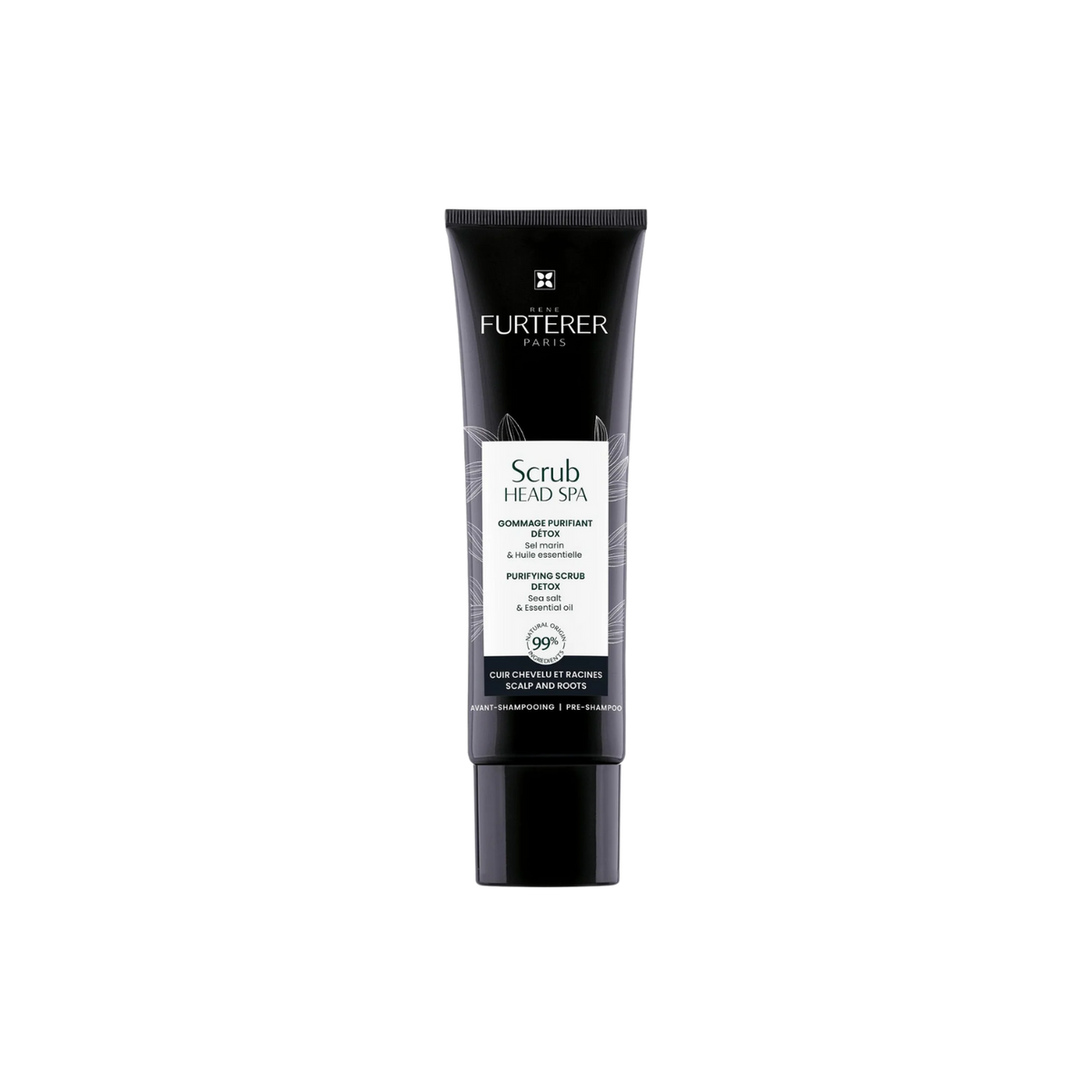 Flacon Head Spa Gommage purifiant détox René Furterer 150 ml, exfoliant cuir chevelu, aloe vera, sel marin, charbon

