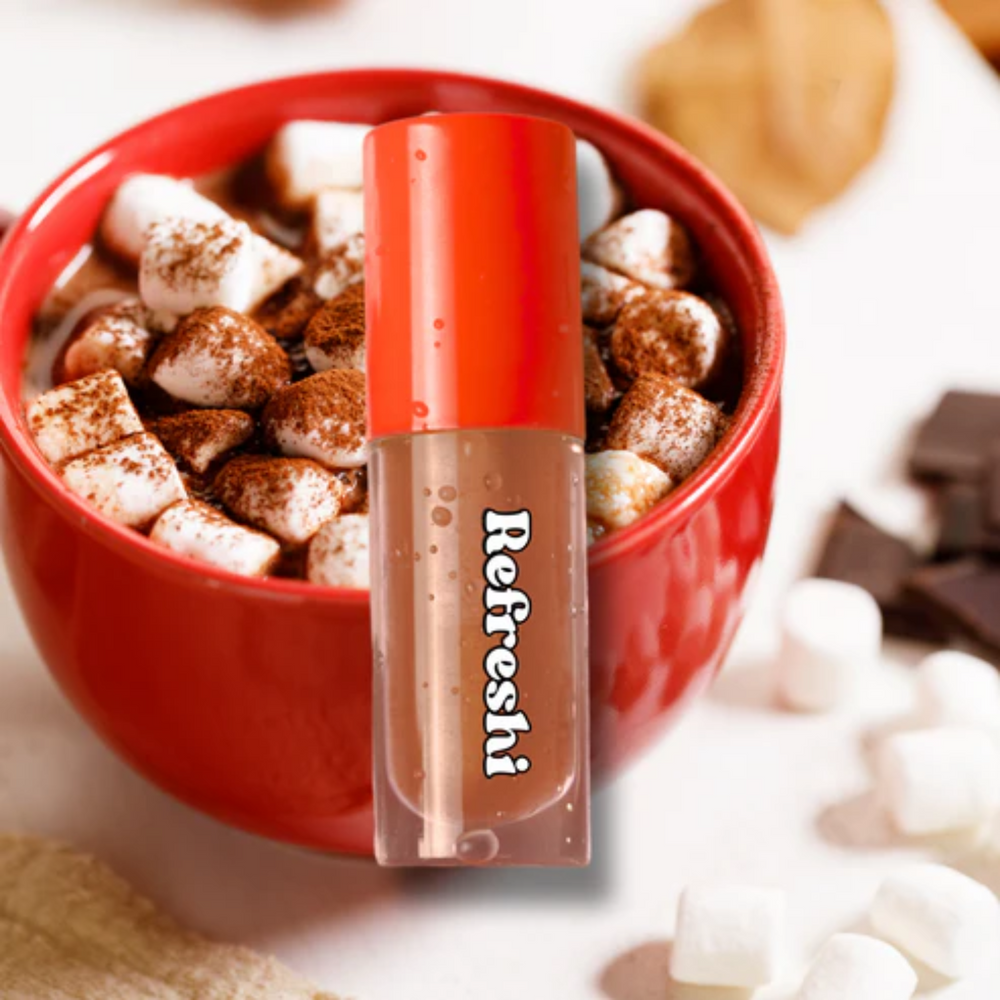 Tube 5 ml Hot Coco Lip Oil Refreshi, fini brillant non collant, parfum chocolat chaud, bulles anti‑débordement

