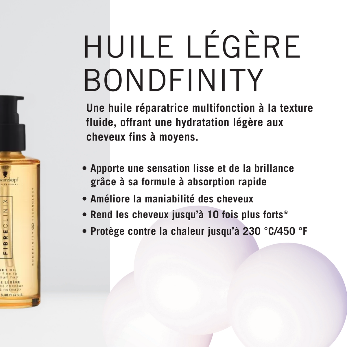 Huile Légère Bondfinity Fibre Clinix 100 ml en flacon transparent.