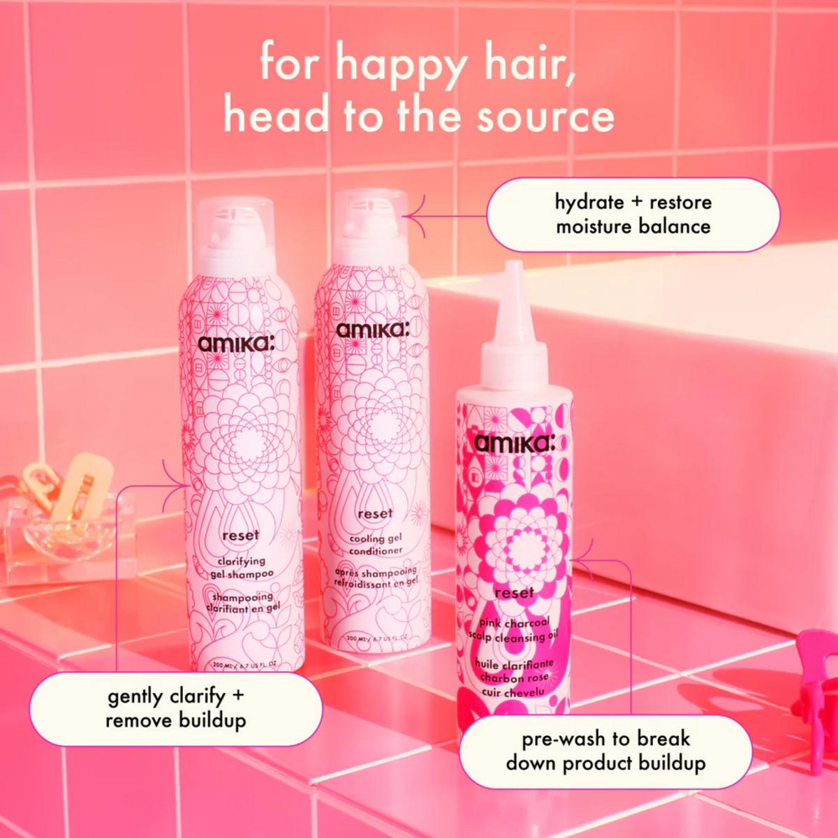 Flacon de l’huile amika Reset pour nettoyage doux et purifiant du cuir chevelu

