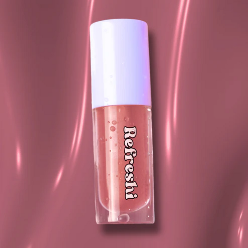 Tube d’huile à lèvres teintée Rare Refreshi, fini brillant doré et texture nourrissante

