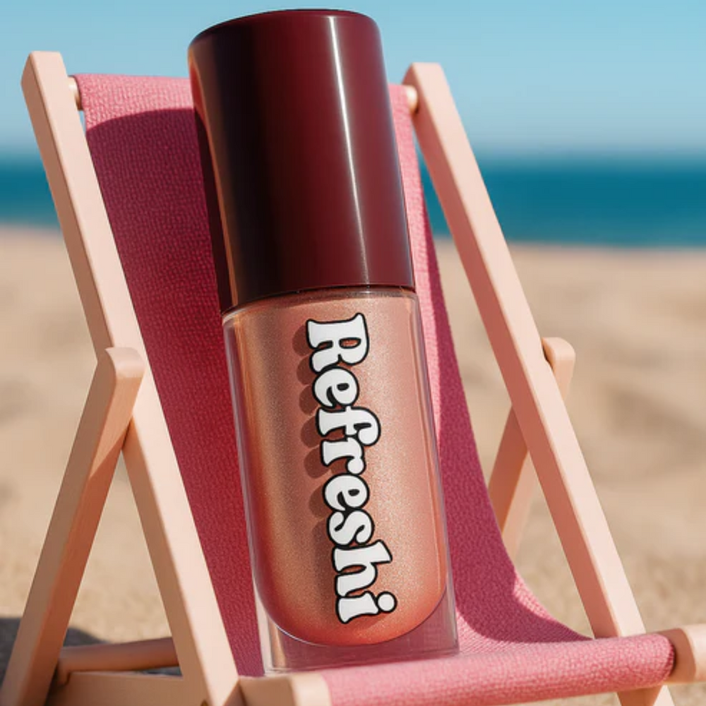Tube d’huile à lèvres teintée Tanned Refreshi, fini brillant doré et texture nourrissante


