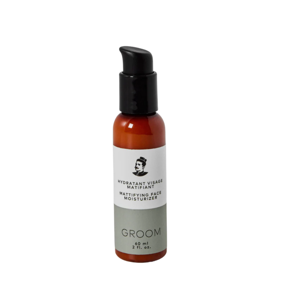 Pot 60 ml d’Hydratant Visage Matifiant Groom – crème légère matifiante à base de moringa, algue rouge et amidon d’orge, parfum pin et cèdre

