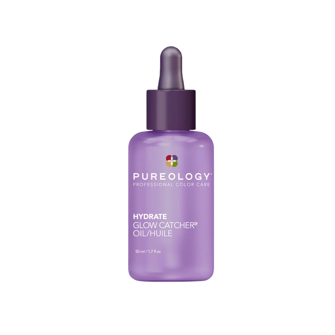 Flacon d’huile capillaire Pureology Hydrate Glow Catcher Oil posé sur une surface neutre.