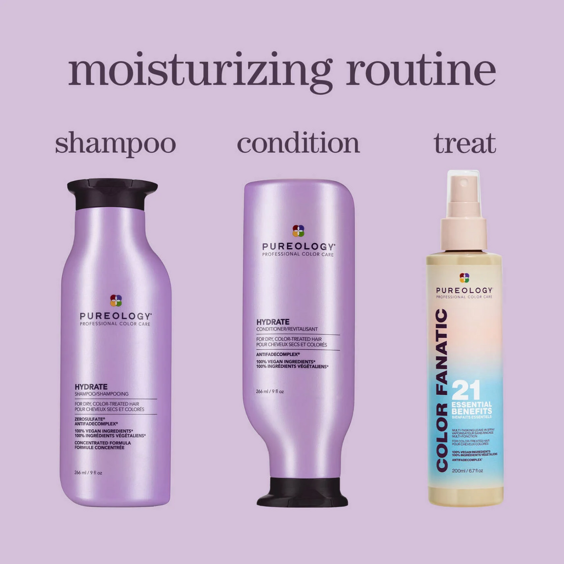 Coffret de printemps Hydrate Pureology avec shampoing, revitalisant et spray hydratant pour cheveux.