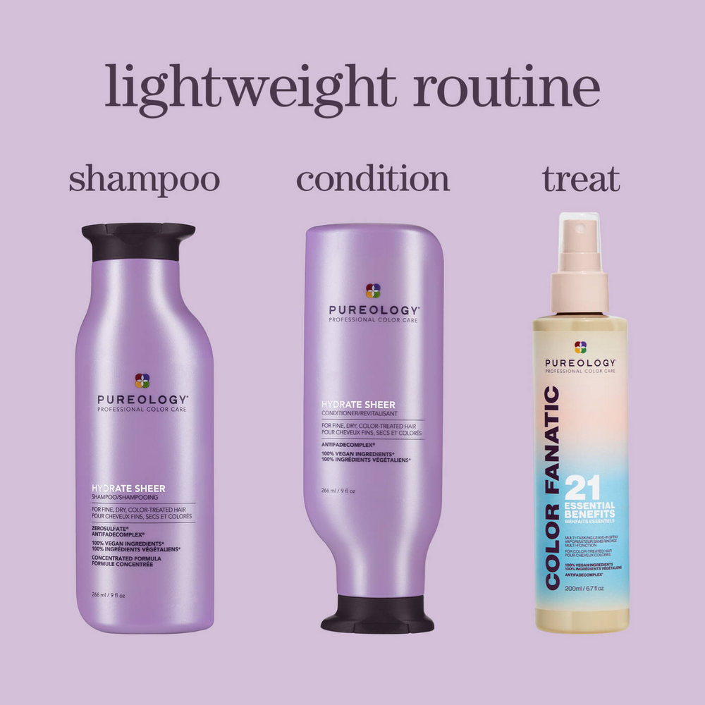 Flacon de Pureology Hydrate Sheer Conditioner 266 ml – soin démêlant léger pour cheveux fins et colorés